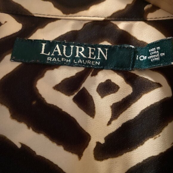 Lauren Ralph Lauren Ikat Diamond Print Collared Button-Up Sz 10P Dress W/ B - Picture 9 of 9